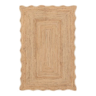 White Wave Scallop Edge Jute Rug 5x8Ft. For Sale