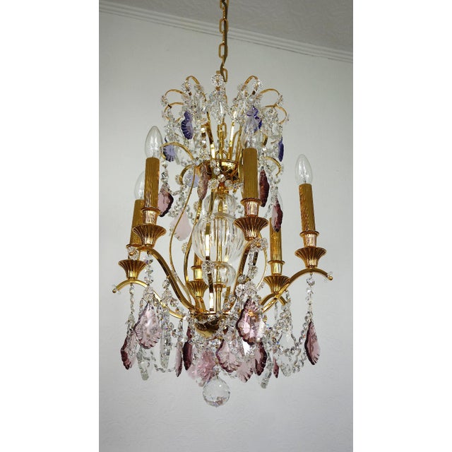 24K Gold-Plated Brass and Lead Crystal Chandelier, 1970s For Sale - Image 12 of 16
