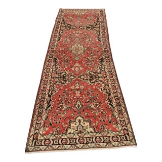 Malayer Runner 3’10” X 10’2” Red Wool Semi-Antique Hand-Knotted Oriental Rug For Sale