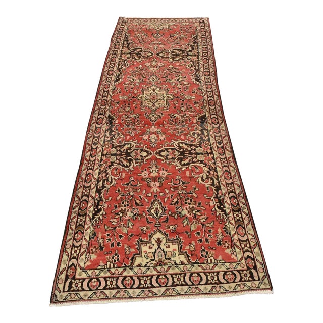 Malayer Runner 3’10” X 10’2” Red Wool Semi-Antique Hand-Knotted Oriental Rug For Sale