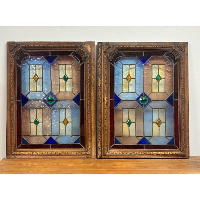 Antique Stained Glass and Wood Panels - A Pair For Sale - Image 10 of 10
