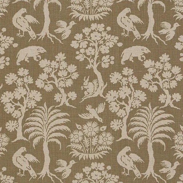Schumacher Woodland Silhouette Fabric in Mocha For Sale
