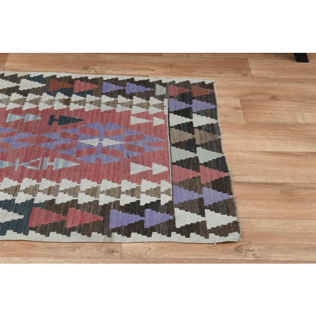 Red REd Brown Colorful Small Vintage Turkish Kilim Rug For Sale - Image 8 of 11