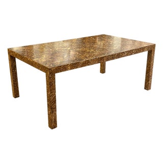 Vintage 1970s Burlwood Style Brown Laminate Parsons Dining Table With Leaves For Sale