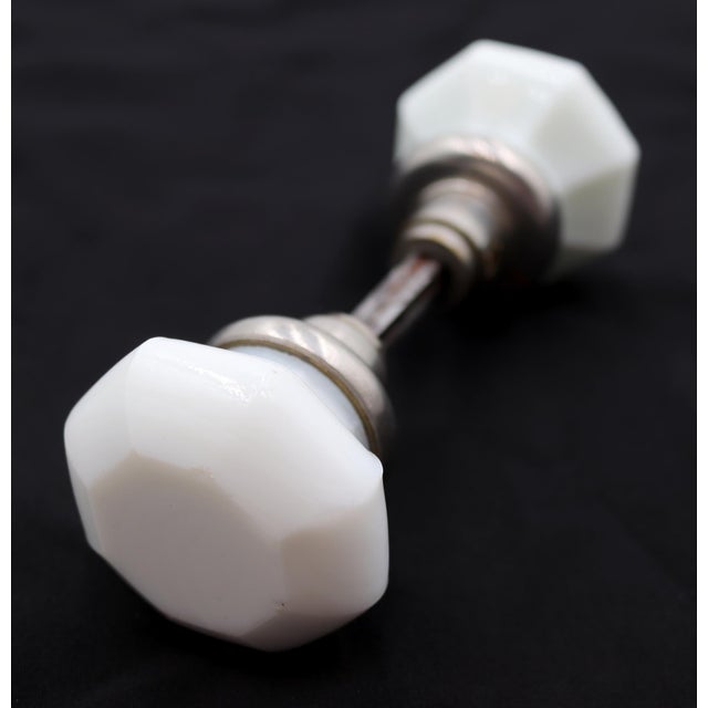 Early 20th Century Pair of Vintage Octagon Milk Glass Door Knobs For Sale - Image 5 of 5