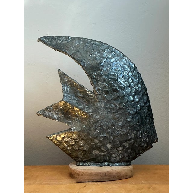 Mid-Century Modern Vintage Plaster Textured Abstract Fish Sculpture For Sale - Image 3 of 12