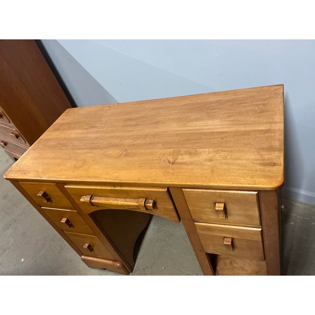 Tan Cushman Style Vintage Maple Desk For Sale - Image 8 of 12