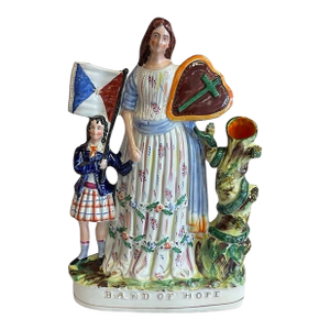 Mid 19th Century Staffordshire "Band of Hope" Spill Vase With Woman and Boy