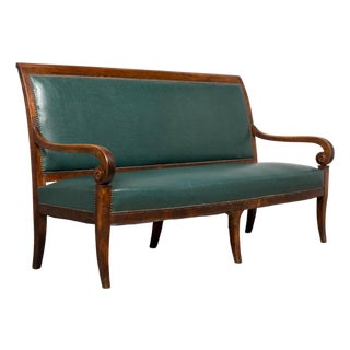 Early 19th Century French Empire Walnut Sofa in Forest Green For Sale