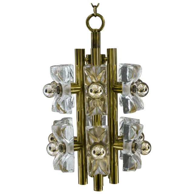 Sische Glass and Brass Chandelier, Vienna, 1960s For Sale
