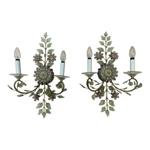 1940's Regency Cut Crystal XL Flowers & Petals Wall Sconces by Palme & Walter "Palwa" a - Pair