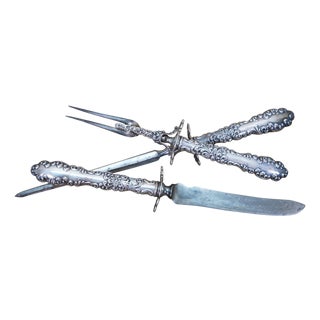 Antique R. Wallace Sterling Silver Baroque Waverly Meat Carving Roasting - 3 pcs For Sale