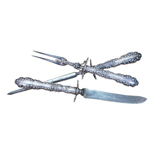 Antique R. Wallace Sterling Silver Baroque Waverly Meat Carving Roasting - 3 pcs For Sale
