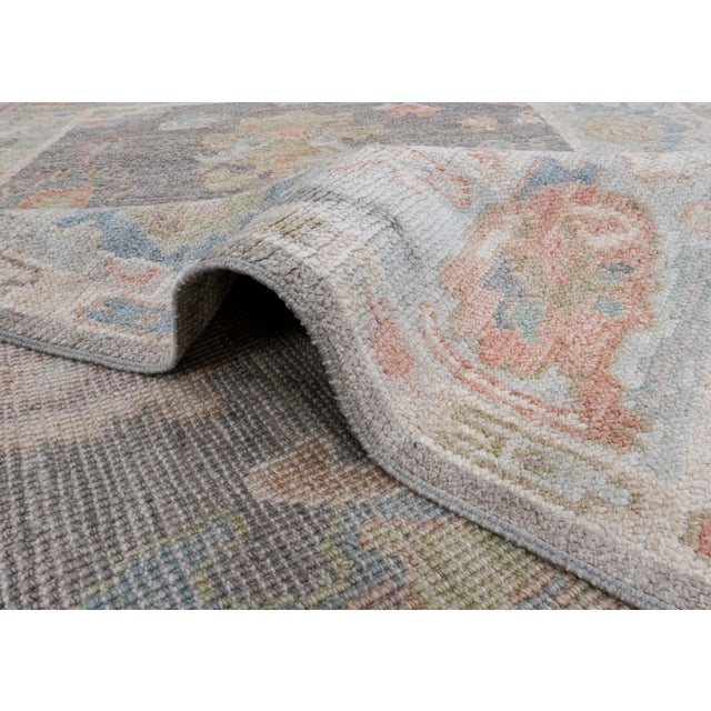 Modern Turkish Oushak Rug Gray Multi Color Hand Knotted Wool Rug 4' X 6'1" For Sale - Image 3 of 8