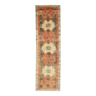 1970s Vintage Turkish Hand-Knotted Wool Cotton Orange Runner Rug For Sale