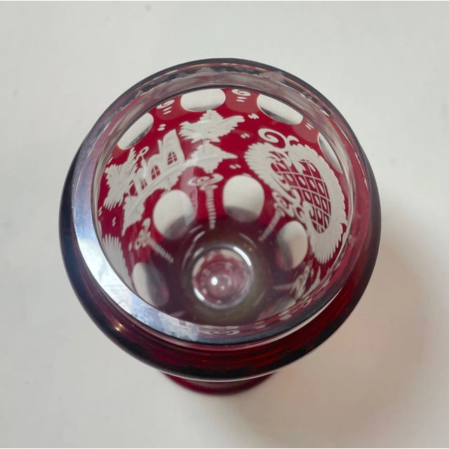 1920s High Quality Handmade Moser Cut to Clear Ruby Red Crystal Glass Etched Vase For Sale - Image 14 of 14