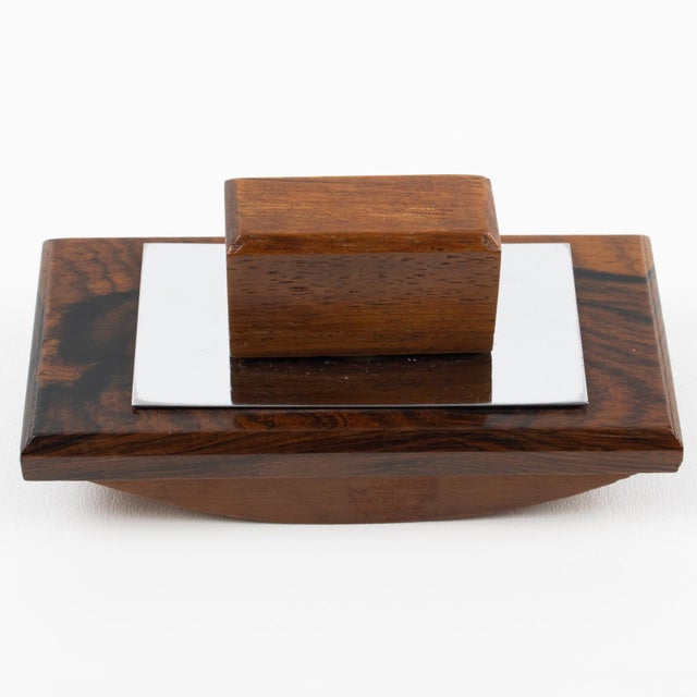 Art Deco Desk Accessory, Macassar Wood and Metal Inkwell and Blotter For Sale - Image 14 of 15