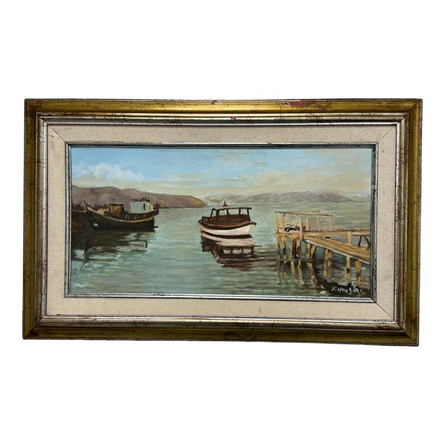 F. Yayboke Turkish Coastal Seascape Signed Oil Painting, Circa 1960's For Sale