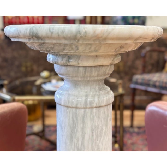 Vintage White and Gray Marble Column Pedestal For Sale - Image 4 of 11