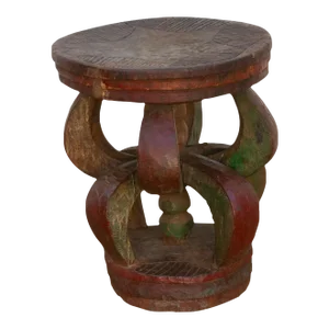Handcarved Semi-Abstract Painted African Stool