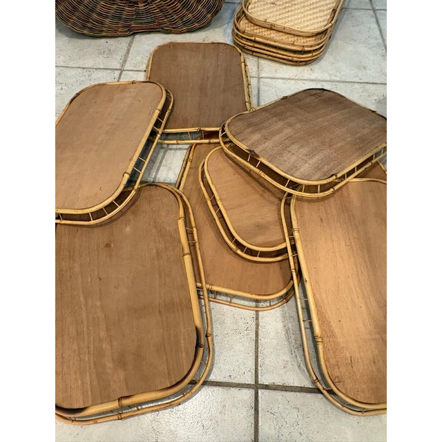 Vintage Bamboo Rattan Woven Serving Trays Made in Taiwan – A Set of 15 For Sale - Image 11 of 16