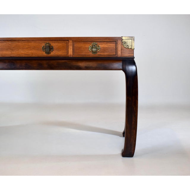 Bassett Ming Campaign Style Burl-Wood Console Table For Sale - Image 4 of 11