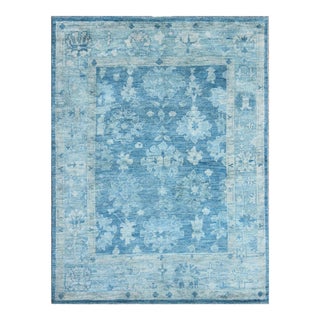 Modern Oushak Hand Kowtted Rug in Wool With in Blue Tones by Keivan Woven Arts For Sale