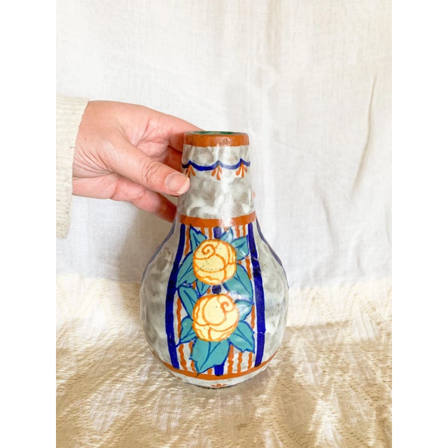 1920s French Art Nouveau Polychrome Pottery Vase by Louis Dage, Signed For Sale - Image 9 of 12