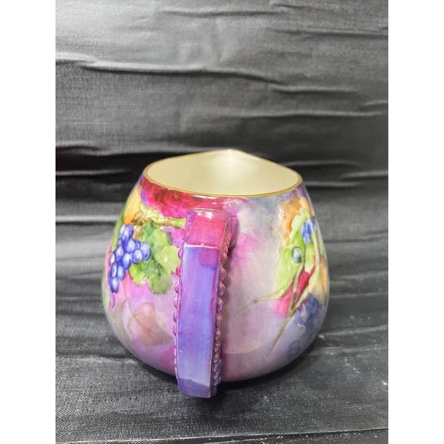 Belleek Pottery Ltd. Vintage American Belleek Hand-Painted Cider Pitcher With Grapes For Sale - Image 4 of 10