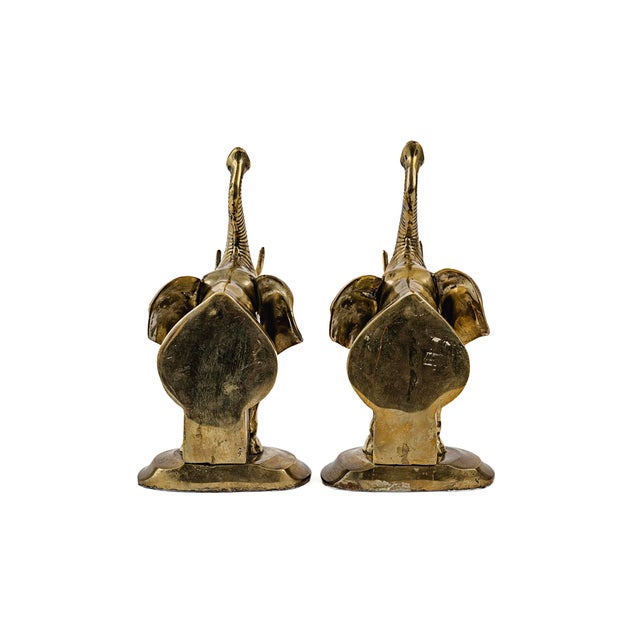 Rare Vintage Mid-Century Hollywood Regency Brass Elephant Bookends For Sale - Image 4 of 13