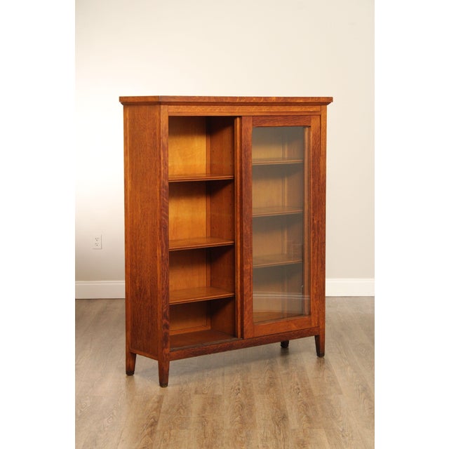 Wood Antique Mission Oak Sliding Glass Door Bookcase For Sale - Image 7 of 18