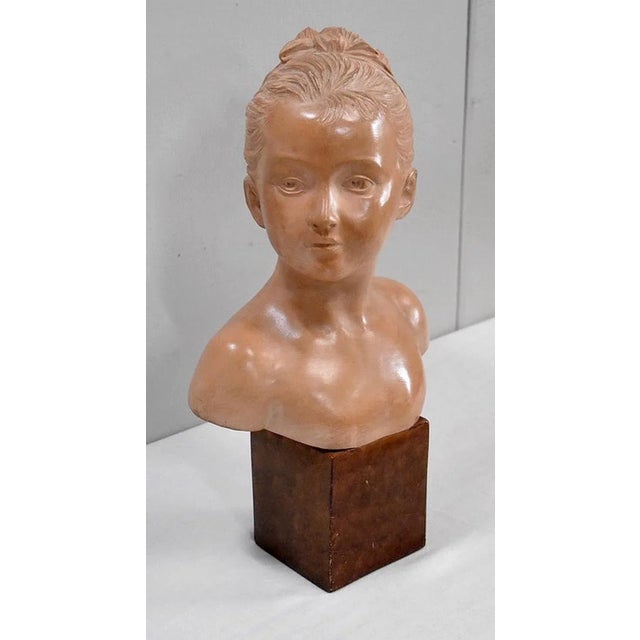 Delicate Portrait Terracotta Patina Claire Louise Brongniart, after the model of the famous French sculptor Jean-Antoine...