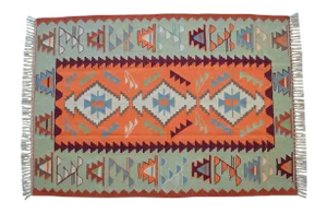 Hand Woven Turkish Oushak Kilim Flat Weave Wool Rug - 3′11″ × 5′8″