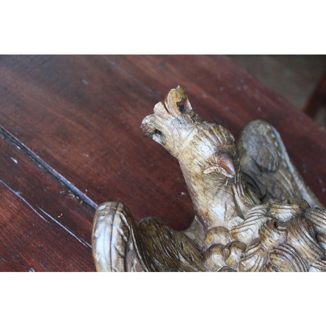 17th Century Antique Portuguese Bird Wearing Crown Wood Figure For Sale - Image 4 of 13