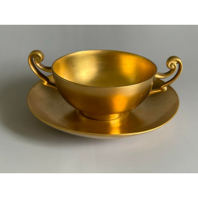 Late 19th Century Antique D & C France Healey Chryso Ceramics Gold Cream Soup Bouillon Cup & Saucer Set- 10 Pieces For Sale - Image 5 of 12