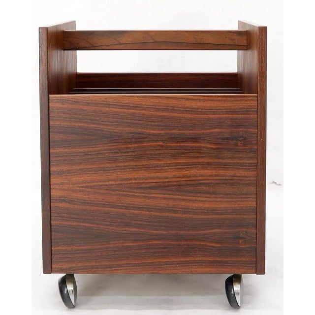 Mid-Century Modern Danish Mid-Century Modern Rosewood Magazine Rack on Wheels For Sale - Image 3 of 8