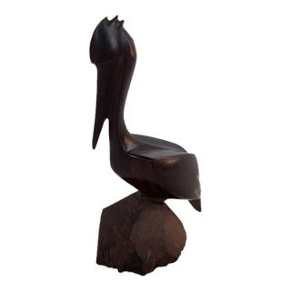 Hand Carved Wooden Pelican Figurine For Sale
