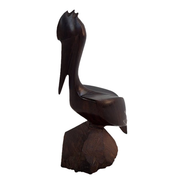 Hand Carved Wooden Pelican Figurine For Sale