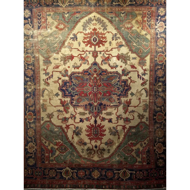 Late 19th-Century Heriz Serapi Rug, Handwoven, Pale Yellow & Green, 8' x 10' For Sale - Image 11 of 18