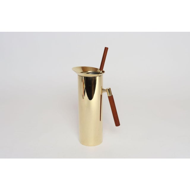 Italian Modern Brass-Plated Steel and Teak Cocktail Pitcher and Stirrer/Spoon For Sale - Image 4 of 18