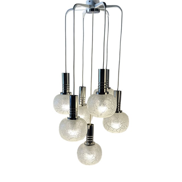 Vintage Hanging Lamp in Crackled Glass from Doria Leuchten, 1970s For Sale