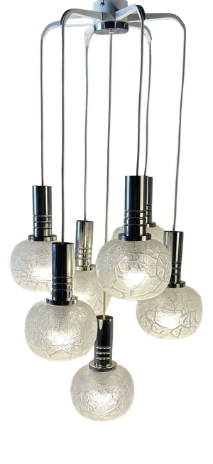 Vintage Hanging Lamp in Crackled Glass from Doria Leuchten, 1970s