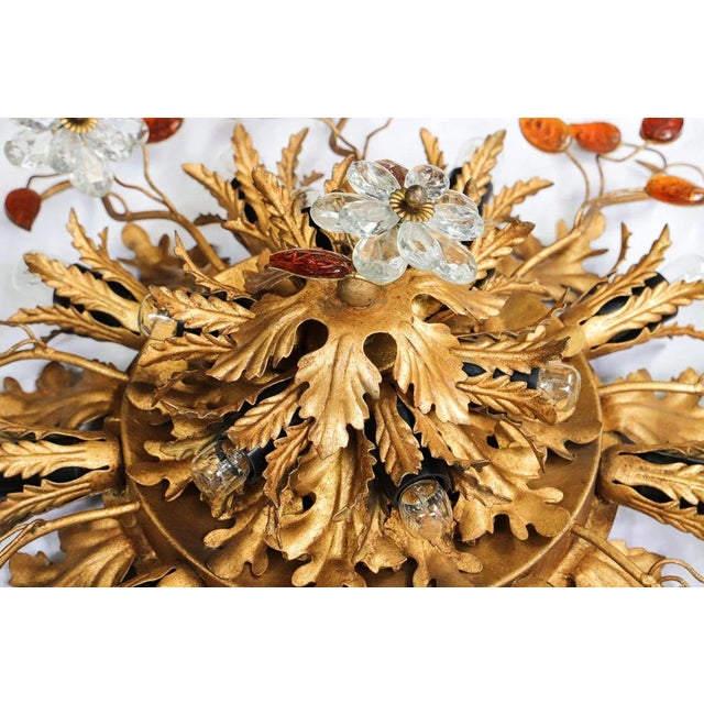 Crystal & Gilt Iron 15-Light Flush Mount from Maison Baguès For Sale - Image 4 of 9