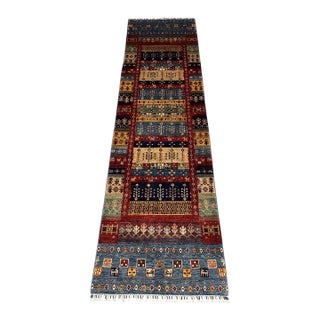 Sultani Khorjin Design Wool Runner in Blue and Red, 2'7" X 9'6" For Sale