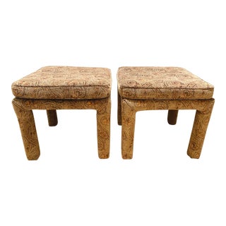 Late 20th Century Henredon Parsons Ottomans in Velvet Paisley - a Pair For Sale