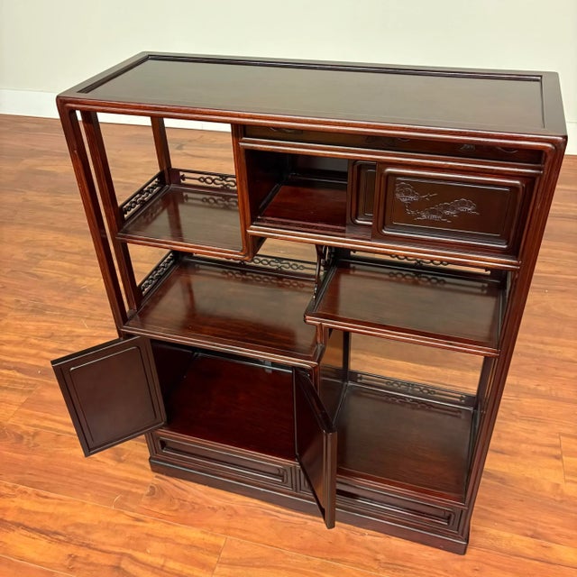 Small Chinese Rosewood Display Cabinet With Carved Panels For Sale - Image 10 of 12