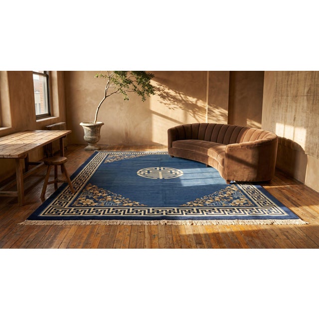 Antique Chinese Peking Rug & Royal Blue Background Color Floral-Medallion Design For Sale - Image 10 of 10