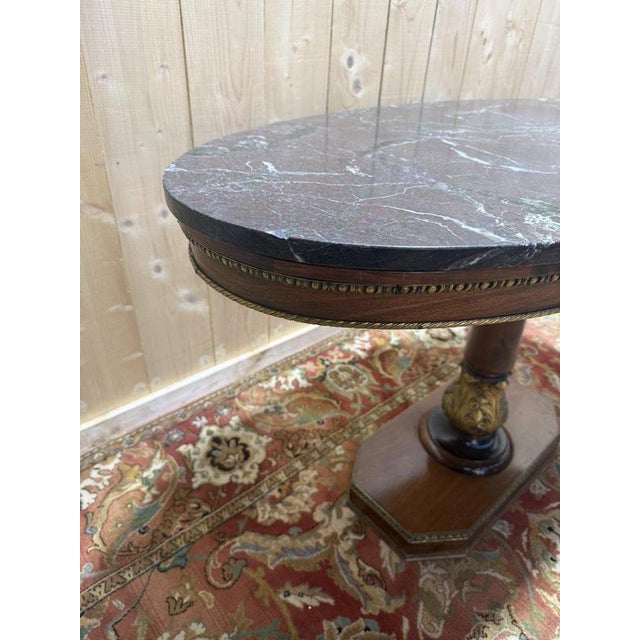 Oval Empire-Style Pedestal Table in Walnut and Marble For Sale - Image 5 of 8