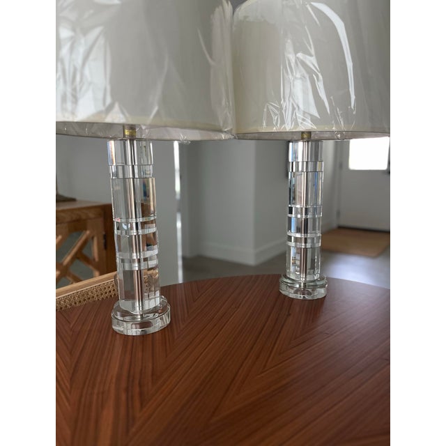 Ralph Lauren Ralph Lauren Crystal Column "Farrah" Table Lamps and Shades- A Pair For Sale - Image 4 of 8