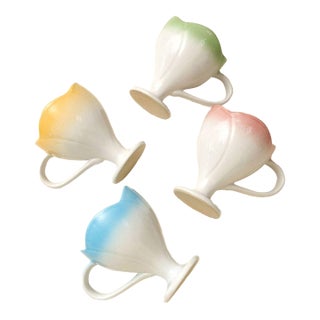 Art Deco Flower-Shaped Ceramic Coffee Cup - Set of 4 For Sale
